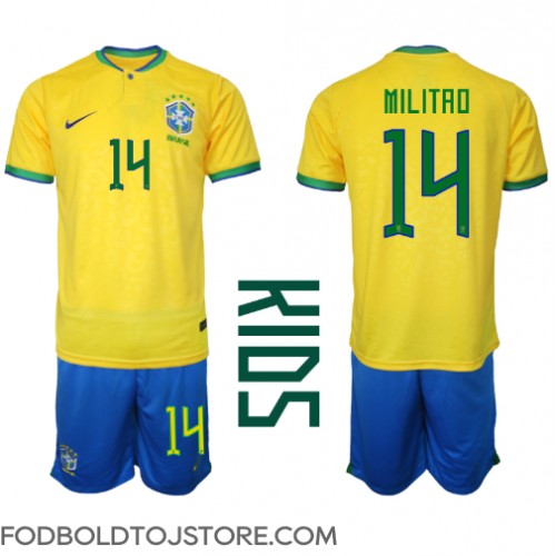 Brasilien Eder Militao #14 Hjemmebanesæt Børn VM 2022 Kortærmet (+ Korte bukser)